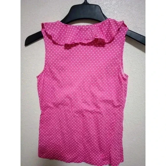 Lauren Ralph Lauren Pink & White Polka Dot Ruffle Tank Top LRL Cotton Size XS - Picture 2 of 3